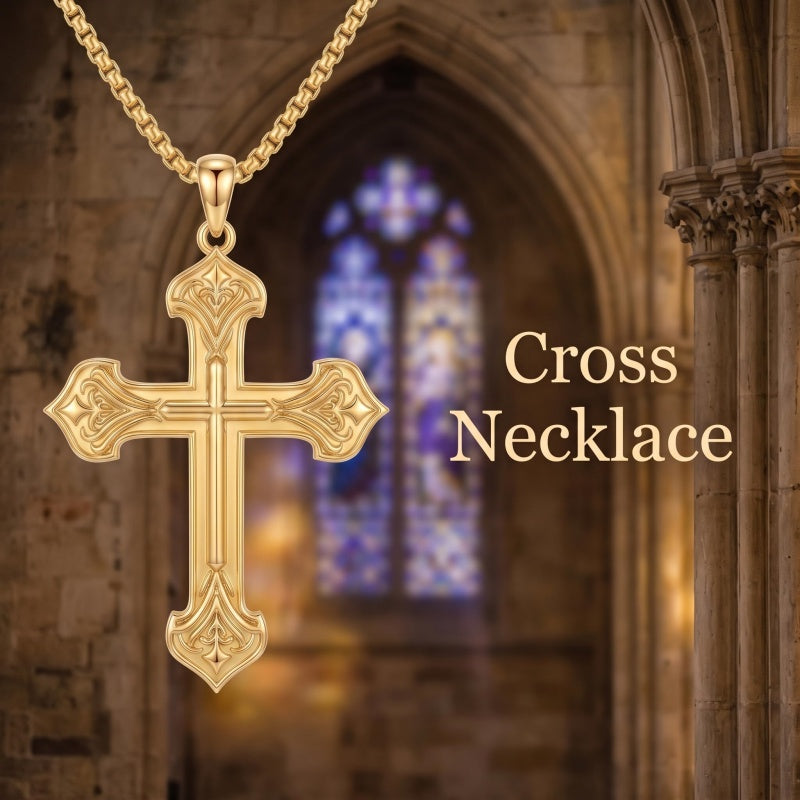 10K 14K 18K Gold Cross Pendant Necklace Religious Jewelry Gifts for Men and Women