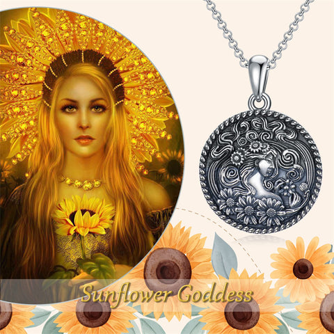 Sterling Silver Sunflower Medusa Triple Moon Goddess Amulet Pendant Necklace