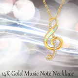 14K Yellow Gold Music Note Necklace Real Gold Treble Clef Pendant Necklaces For Women Girls Christmas Gift