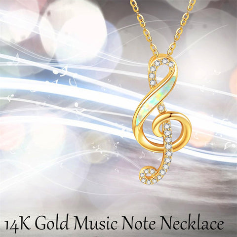 14K Yellow Gold Music Note Pendant Necklace