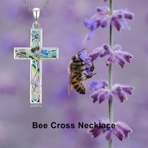 Sterling Silver Abalone Shell Bee Butterfly Dragonfly  Hummingbird Ladybug Cross Pendant Necklace for Women
