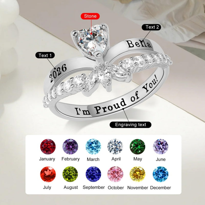 Copper Sterling Silver Personalized Birthstone High School College Class Ring Graduation Memorial Rings Gifts for Her