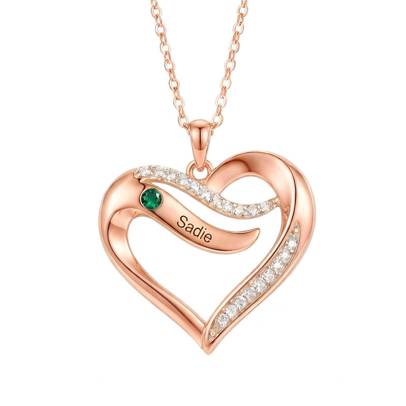 10K 14K 18K Gold  Personalized 1-4 Birthstones Engraved Heart Necklace for Women