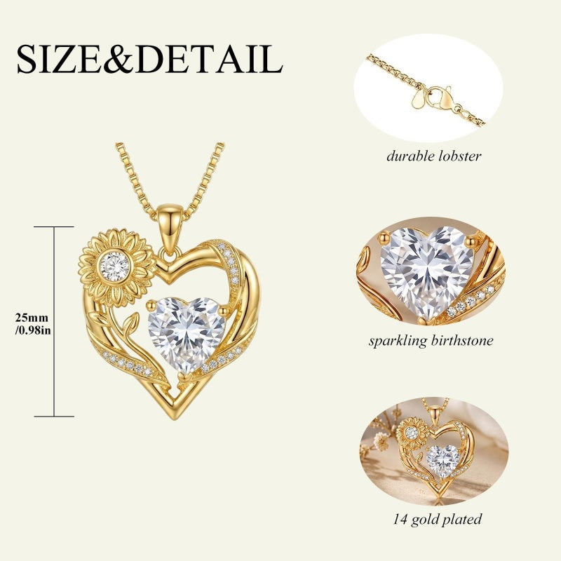 14K Gold Plated Birthstone  Sunflower Pendant Necklace for Women  Anniversary Christmas Birthday Gift