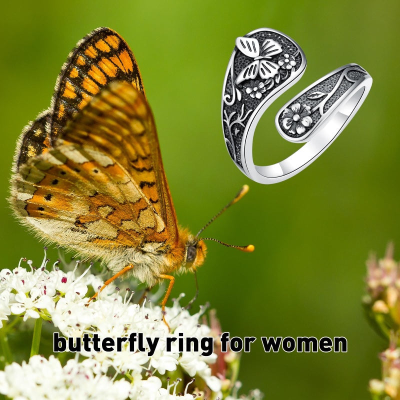 Sterling Silver Turquoise Hummingbird Butterfly Sunflower Adjustable Spoon Ring