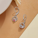 Sterling Silver Heart-Shaped Cubic Zircon Otter Cow Raccoon Leverback Earrings