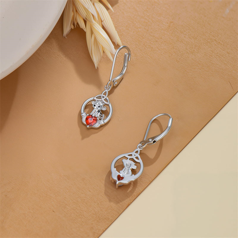 Sterling Silver Heart-Shaped Cubic Zircon Otter Cow Raccoon Leverback Earrings