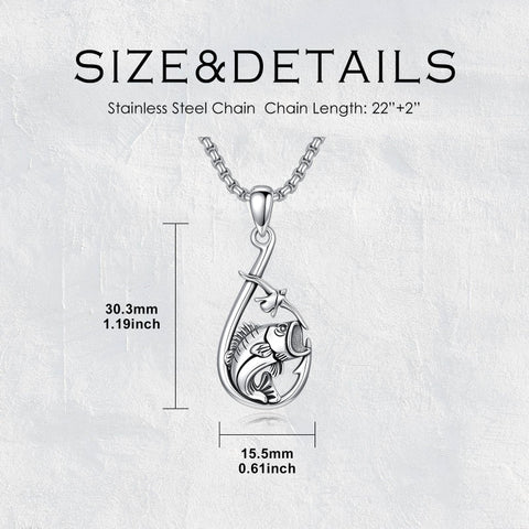 Sterling Silver Deer Bass Fish Wild Duck Fish Hook Pendant Necklace Hunting Jewelry Gifts for Men