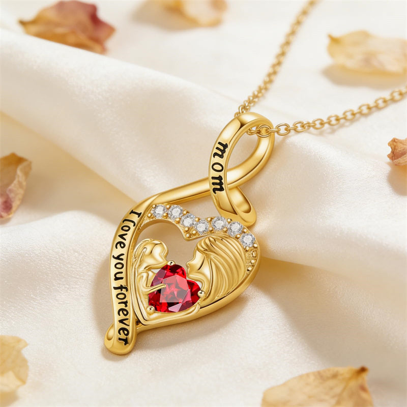 10K 14K 18K Yellow Gold 12 Months Birthstone  Infinity Mother Daughter Pendant Necklace