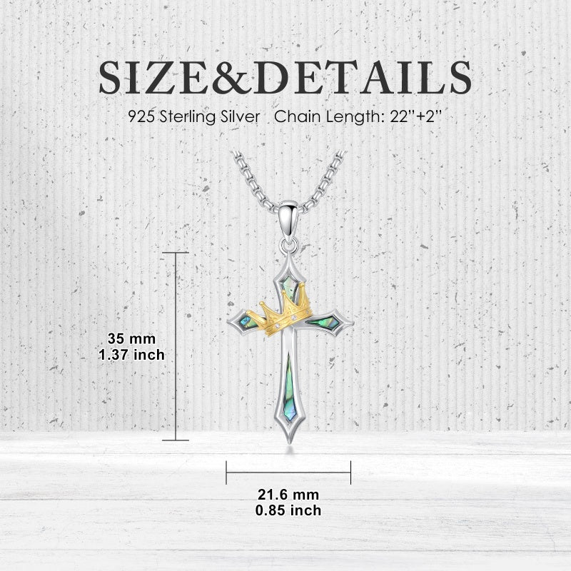 Sterling Silver Cross with Crown Pendant Necklace Religion Jewelry for Birthday Anniversary Day Christmas