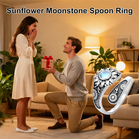 Sterling SilverJesus Cross Bee Cross  Dragonfly Cross Moonstone Sunflower Tree of Life Sunflower Adjustable Spoon Ring