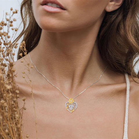 Sterling Sliver Birthstone Love Heart & Sunflower Pendant Necklace Engraved With You Are My Sunshine