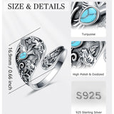 Sterling Silver Turquoise Vintage Adjustable Sunflower Dragonfly Butterfly Feather Tree of Life Spoon Ring