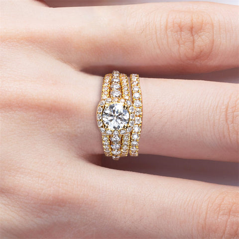 Sterling Silver Main Stone 1CT All Moissanite Wedding Rings Bridal Set for Women