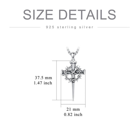 Sterling Silver Crown of Thorn Three Nail Cross Pendant Necklace