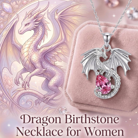 Sterling Silver Dragon Birthstone Necklace Jewelry Gifts for Dragon Lovers, Birthday Anniversary