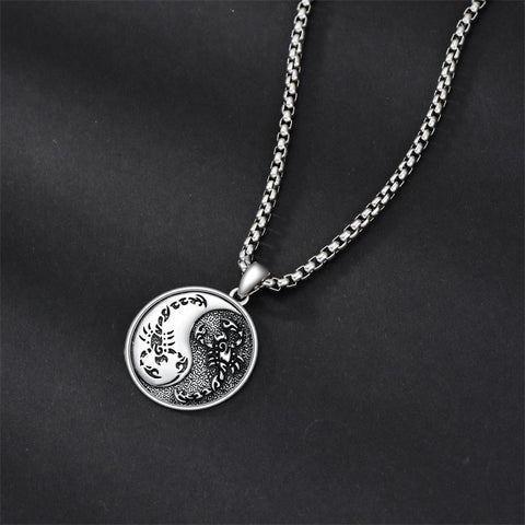 Sterling Silver Yin Yang Wolf Dragon Scorpion Tiger Wolf Phoenix Pendant Necklace