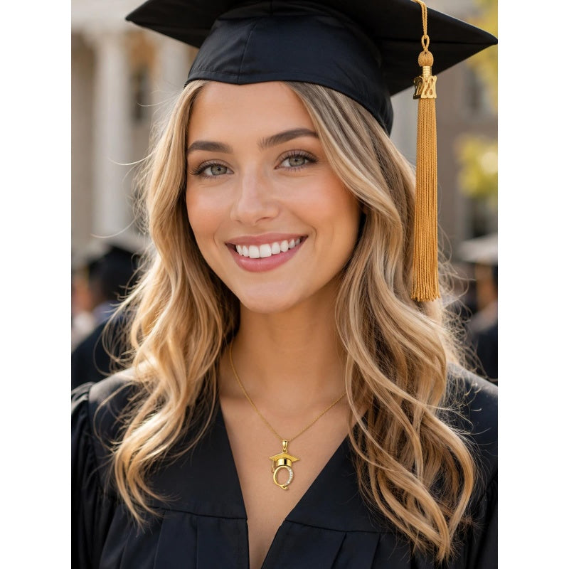 Initial  Graduation 14K Gold Plated Inspiring Grad Pendant Necklace Graduations Jewelry Gifts