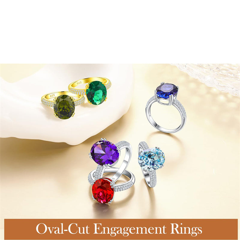 Sterling Silver Oval Ruby Sapphire Emerald Aquamarine Peridot Amethyst Engagement Rings for Women