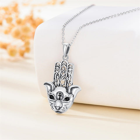 Sterling Silver Hamsa Hand Owl Egyptian Cat Lion Pendant Necklace