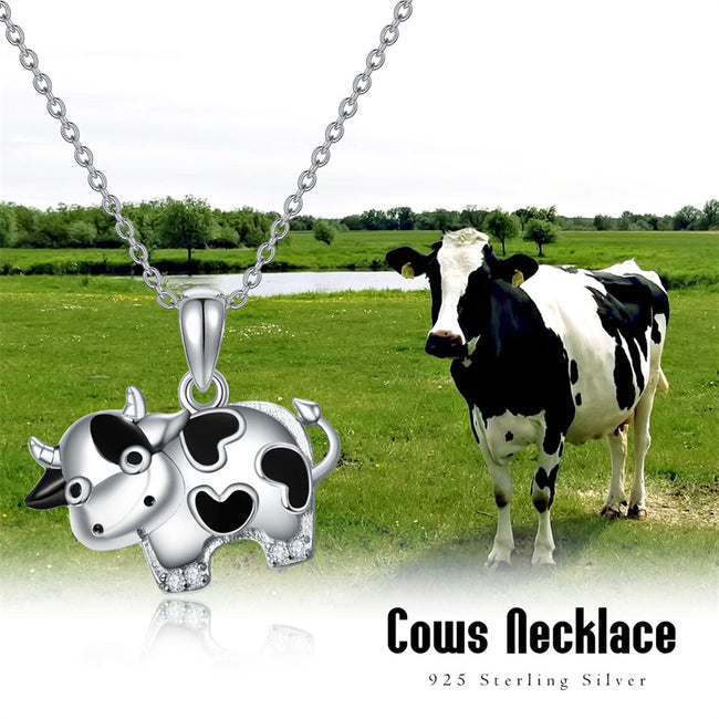 925 Sterling Silver Cow Necklace  Cute Animal Pendant Fashion Jewelry Gifts for Women Girls Mother Daughter