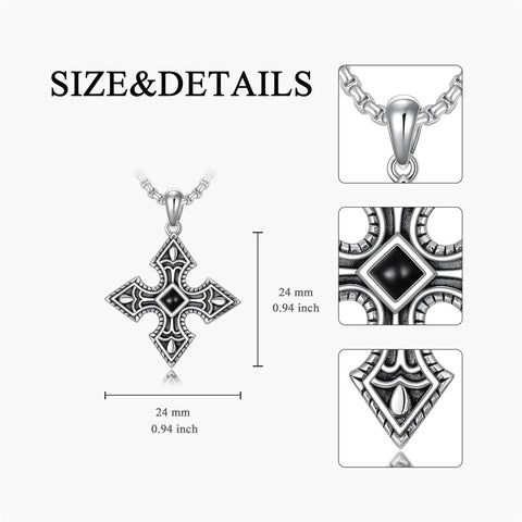 Sterling Silver Cross Christian Pendant Necklace for Men