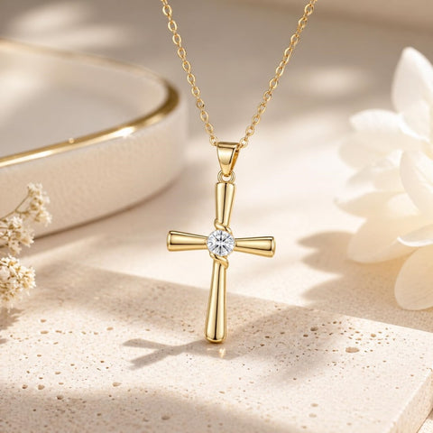 Minimalist Cross Pendant Necklace 14K Gold Plated for Women Faith Jewelry Religious Gifts
