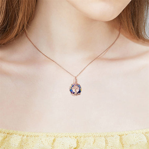 Sterling Silver Circle Crystal Tree of Life Urn Necklace for Ashes