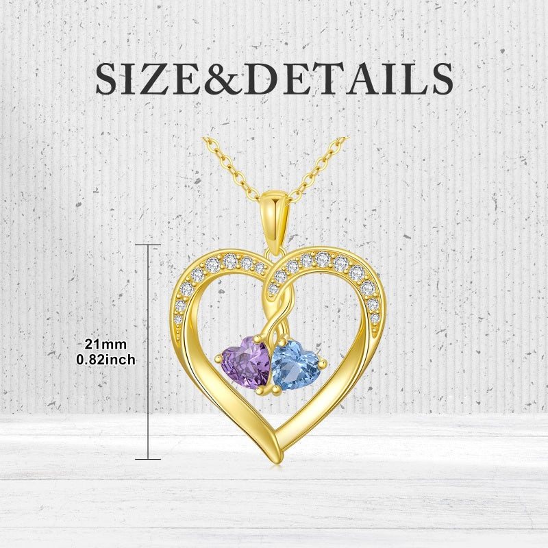 10K 14K 18K Solid Gold Personalized Engraved 1-4 Birthstone Heart Necklaces for Women