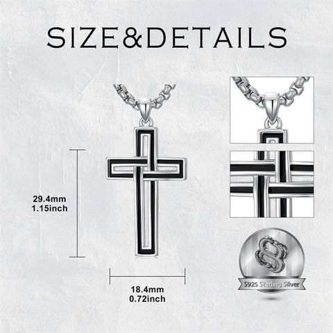 Sterling Silver Cross Christian Pendant Necklace for Men