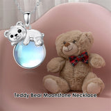 Sterling Silver Moonstone Fox Dolphin Axolotl Teddy Bear Hippo Raccoon Pendant Necklace for Women