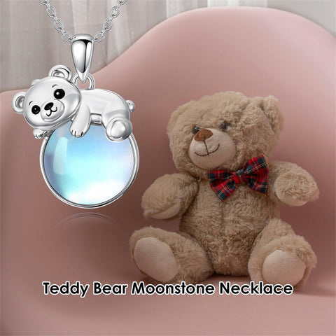 Sterling Silver Moonstone Fox Dolphin Axolotl Teddy Bear Hippo Raccoon Pendant Necklace for Women