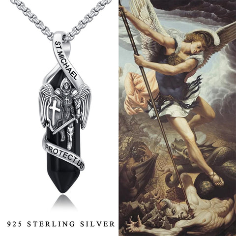 Saint Michael Necklace 925 Sterling Silver Pendant Crystal Catholic Religion Protection Jewelry Gifts for Women Men