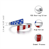 Silver USA America Flag Ring S925 Patriotic Independence Day Star Jewelry 4th of July Gifts for Women