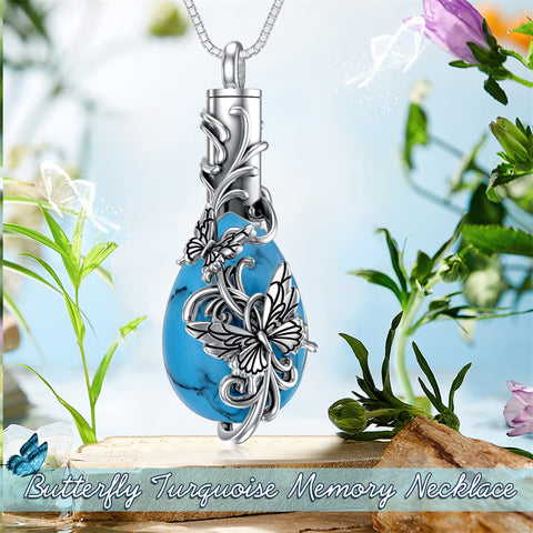 Sterling Silver Turquoise Drgonfly Butterfly Urn Necklace for Ashes