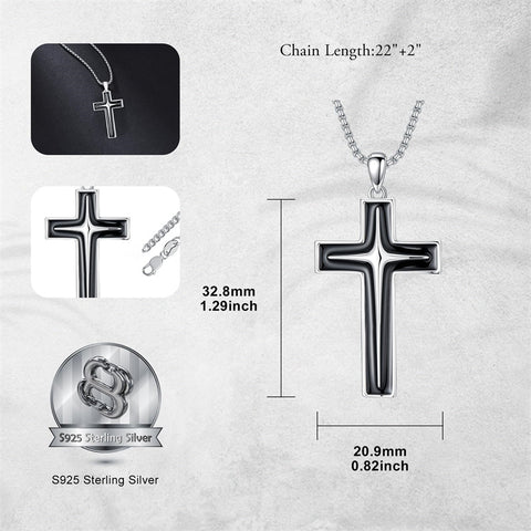 Sterling Silver Cross Christian Pendant Necklace for Men