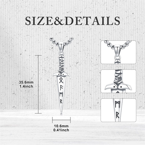 Sterling Silver Viking Dagger Pendant Necklace