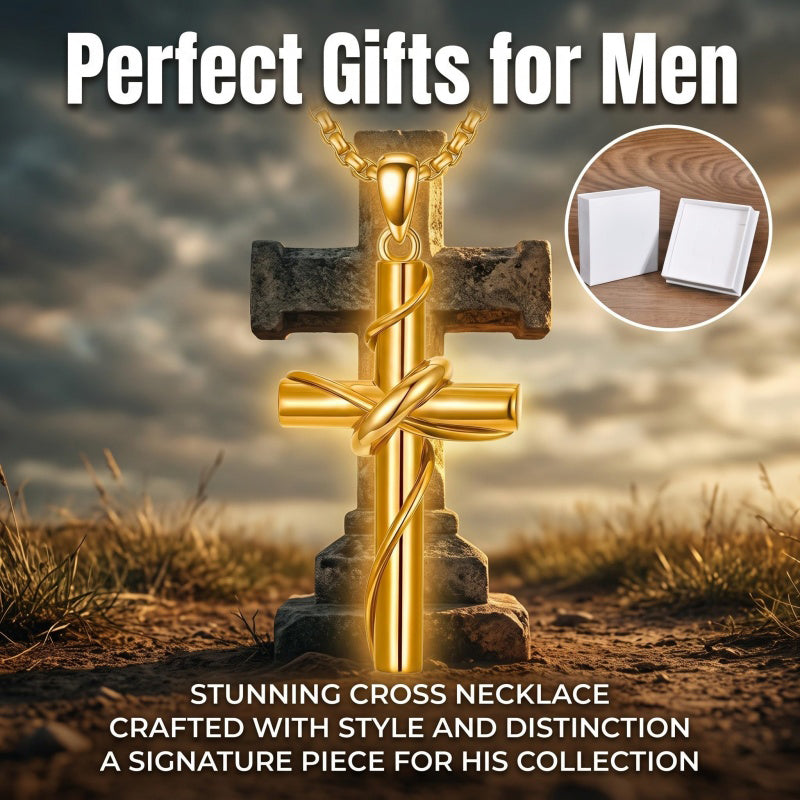 14k Gold Plated Cross Deer Antler Celtic Knot Sword Twisted Rope Cross Pendant Necklace for Men