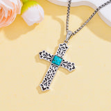 14K Gold Plated Turquoise Cross Pendant Necklace