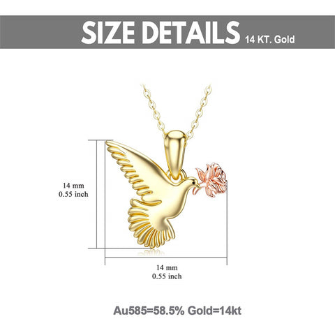 14K Gold Dove Bird Necklace, Rose Flower Necklace Flying Pigeon Pendant Necklace,16+1+1inches Chain Jewelry for Women and Girls