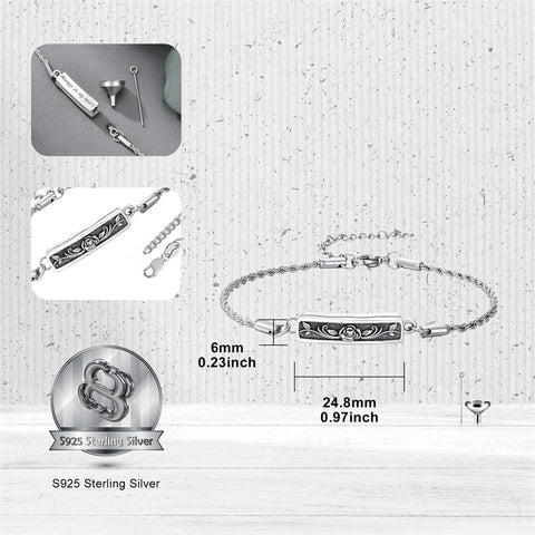 Sterling Silver Bee Celtic Knot Hummingbird Rose Sunflower Bar Urn Bracelet for Ashes