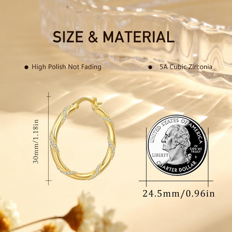 14K Gold Plated Cubic Zircon Hoop Earrings for Women