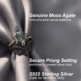 Sterling Silver 10K 14K  18K Gold Personalized Engraved Moss Agate Gothic Promise Wedding Engagement Black Ring Set