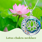 Sterling Silver Crystal Triple Moon Goddess Hamsa Hand Lotus Tree of Life Flower of Life Chakra Pendant Necklace