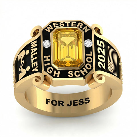 Sterling Silver 10K 14K 18K Gold Custom  Birthstone Engraved Class Ring for Men