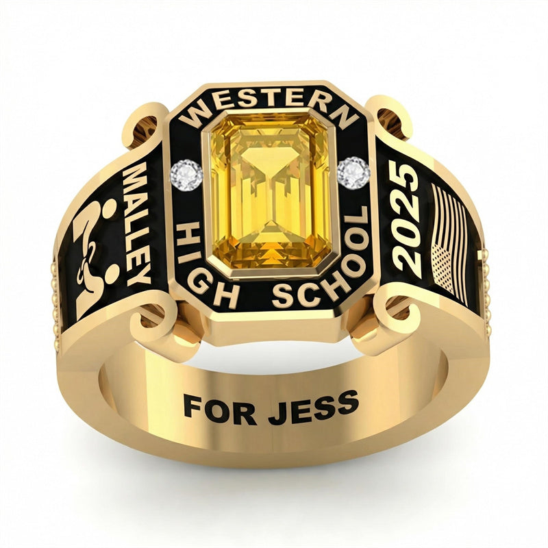 Sterling Silver 10K 14K 18K Gold Custom  Birthstone Engraved Class Ring for Men