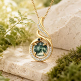 14K Gold Plated Moss Agate Pendant Necklace Boho Jewelry for Women