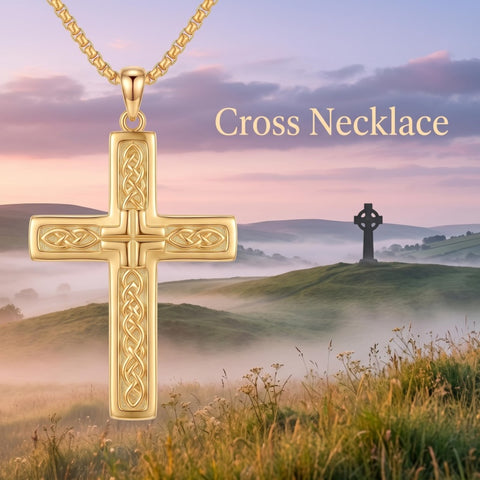 10K 14K 18K Gold Cross Pendant Necklace Religious Jewelry Gifts for Men and Women