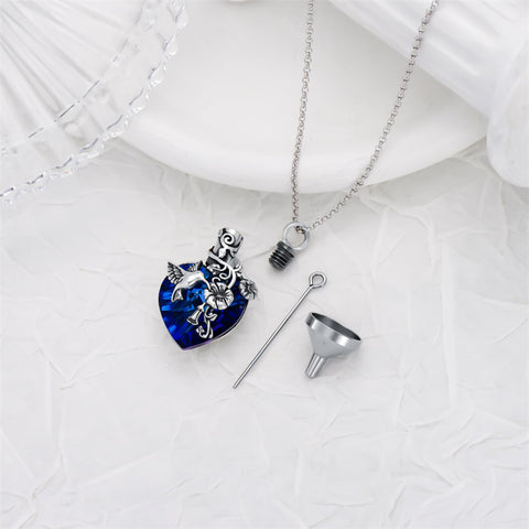 Sterling Silver Heart Crystal Hummingbird Urn Necklace for Ashes