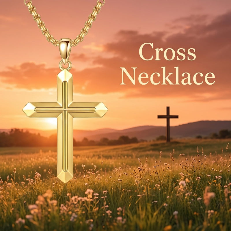 10K 14K 18K Gold Cross Pendant Necklace Religious Jewelry Gifts for Men and Women